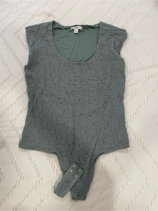 Bar III Tops - Bar III Sage Green Textured Scoop Neck Bodysuit